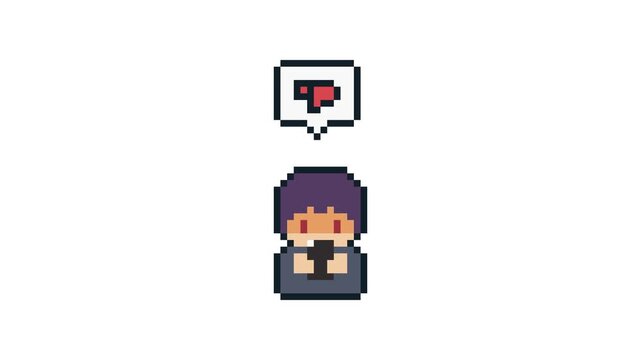 8-bit pixel art man who leaves dislike on social media. looped animation 4k 30fps