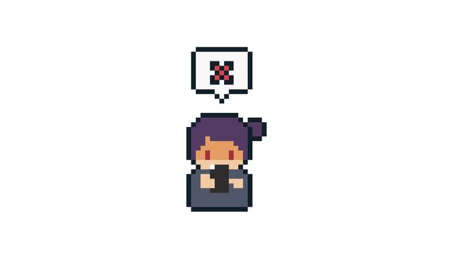8-bit pixel art woman who leaves bad comments on social media. looped animation 4k 30fps