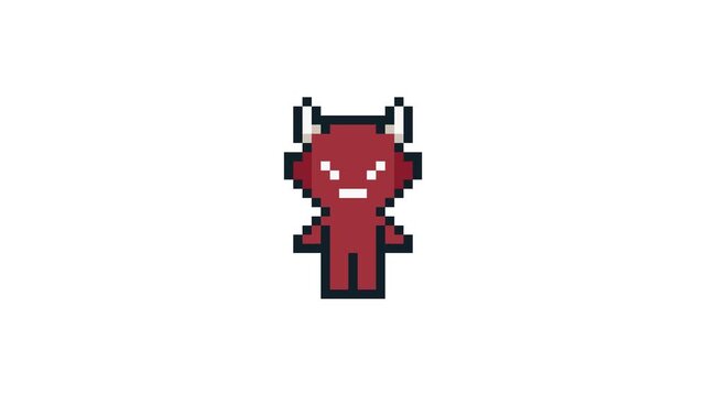 8-bit pixel art cute angry red devil character. looped animation 4k 30fps