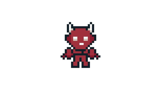 8-bit pixel art cute red devil character cross his arm. looped animation 4k 30fps