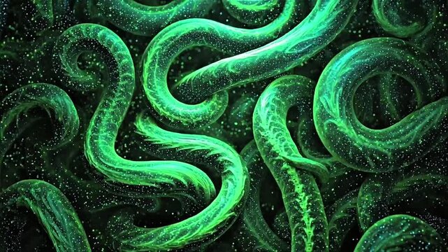 Green Glowing Abstract Microscopic Organisms Biological Background