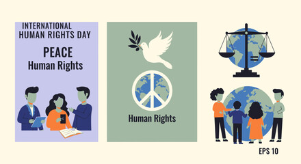 Naklejka premium Human Rights Day Dove Peace Justice Equality.
