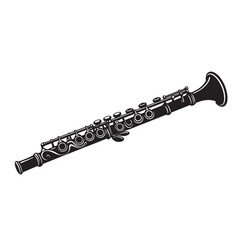 Clarinet Icon Black and White Vector Illustration &ndash; Woodwind Musical Instrument Isolated on White Background