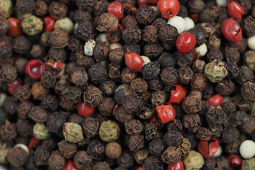 Obraz premium Black, White, Green and Pink Peppercorn Spice Blend for Cooking