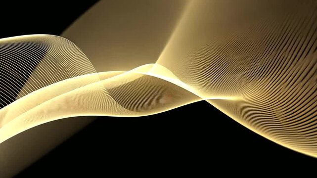 A dynamic digital composition, gold lines flow across a black backdrop, creating a sense of movement