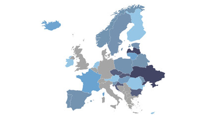 Stylized European Map for Data Visualization and Regional Analysis with Blue Tones © Leo