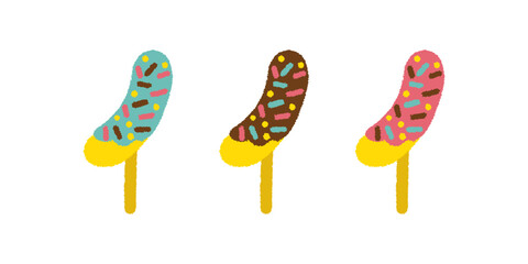 チョコバナナ セット イラスト 夏祭り 屋台 カラフル 手描き シンプル