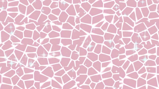 Vibrant pink abstract cellular pattern with sparkling white irregular shapes, creating a modern, interconnected mosaic texture perfect for digital backgrounds and creative design aesthetics