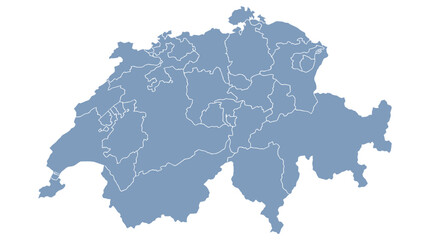 Obraz premium Switzerland Map with Cantons. Detailed Political and Administrative Divisions of Swiss Cantons in Blue and White. Blank Geographical Outline for Customization.