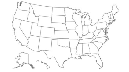 Blank Outline Map of United States with State Borders, Including Alaska and Hawaii. Customizable USA Vector Graphic
