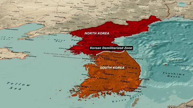 Map Highlighting Korean Demilitarized Zone DMZ Between North And South Korea