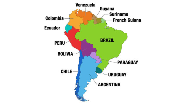 South America Political Map with Labeled Countries: Accurate Geographic Illustration