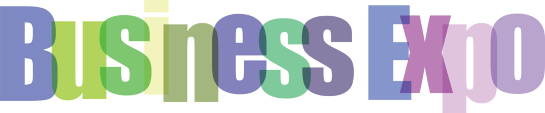 Business Expo Multicolored Overlapping Text Design on White Background