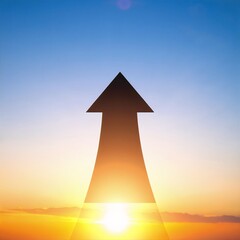 Fototapeta premium a silhouetted image of a bold arrow pointing upward into a dusky sky, suggesting growth, ambition, and forward momentum