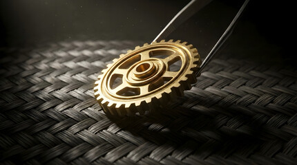 Golden Nanotechnology Component on Dark Surface - Precision Engineering Concept