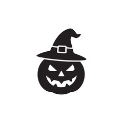 Pumpkin with witch hat icon silhouette vector design art illustration