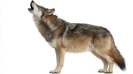 Obraz premium A wolf howling against a white background.