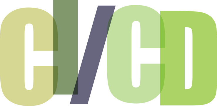 CI/CD Text Overlay with Overlapping Green and Purple Letters Vector
