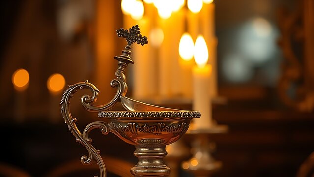 flagon. Ornate silver flagon reflecting candlelight with slight tilt, warm golden tones. bar promotions, beverage menus, designed for food & beverage menus and cafe branding.