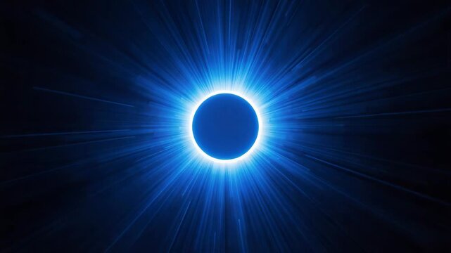 Radiant blue eclipse with streaking light rays, radiant blue corona and dynamic sun corona beams