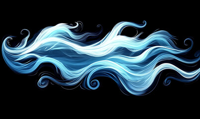 water in dynamic motion, isolated on black background for commercial use.