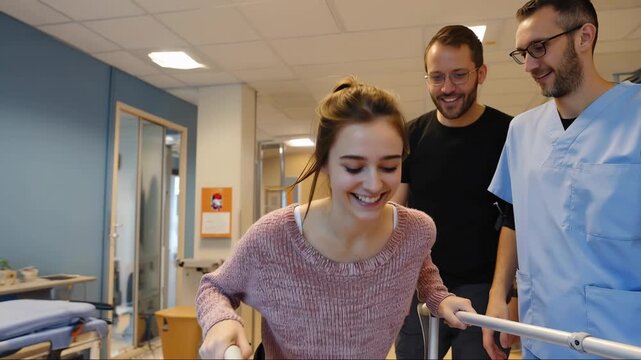 Physical therapy session demonstrating gait training and mobility support