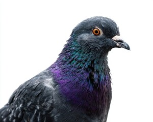 Close-up portrait of a colorful pigeon.