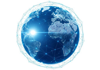 Fototapeta premium Digital Globe with Global Network Overlay Visualization isolated on a transparent background interconnected network