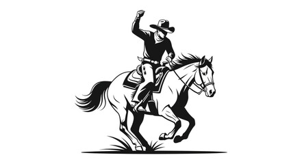 Fototapeta premium Cowboy Riding Horse in Western Style Illustration.