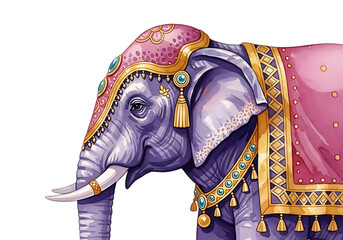 Obraz premium Ornate Elephant Headpiece with Decorative Gold and Pink Accents in Detailed isolated on a transparent background