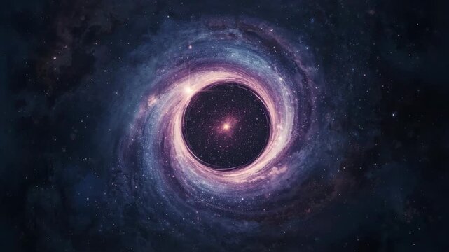 Galaxy tunnel vortex with starry center swirling purple nebula framing distant star in cosmic spiral