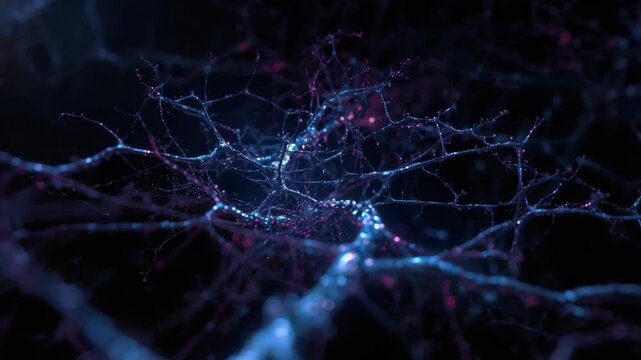 Glowing neural network synapse neuron glowing blue and purple ethereal digital atmosphere