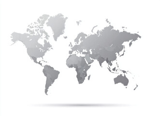 Fototapeta premium Flat gray vector illustration of world map on white background, showcasing continents and countries in minimalist style. This design evokes sense of global connectivity and exploration