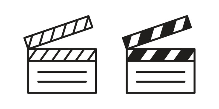 Film clapperboard icon, line symbols on white background. EPS10