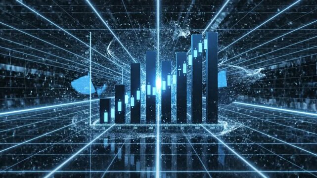 Futuristic data visualization of statistical graphs and charts in a virtual environment from a panoramic viewpoint