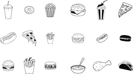 Vector fast food collection. Hand drawn doodles