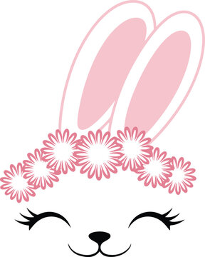Cute cartoon Easter bunny vector illustration featuring a pink baby hare with long ears holding a heart and ribbon for a spring holiday celebration card design