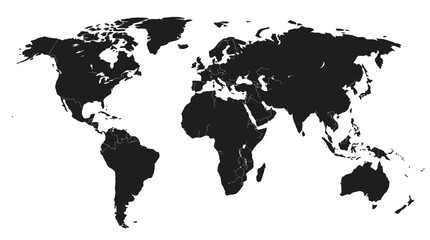 Minimalist Black and White World Map with Country Borders for Global Concepts