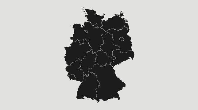 Germany Map with Federal States | Minimalist Black & White Outline of German Regions | European Country Geography and Borders