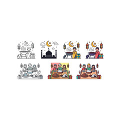 A series of six cartoon images with different color schemes