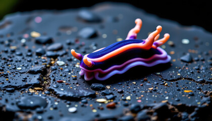 Obraz premium Colorful Nudibranch Resting Dark Underwater Rocks