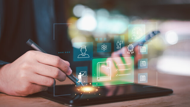 Digital education empowers learners with smart tools and personalized content. This concept represents interactive learning environments, real-time progress tracking, AI-driven educational solutions.