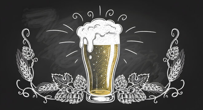Hand drawn illustration of a beer mug on a blackboard