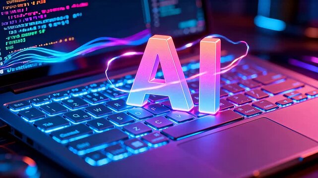 AI letters on glowing laptop keyboard