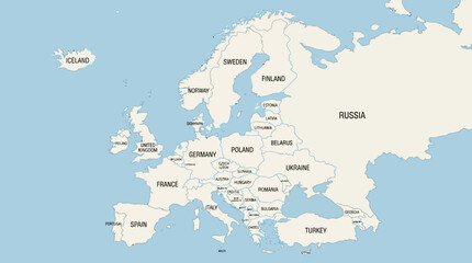 Europe Political Map with Labeled Countries and Borders