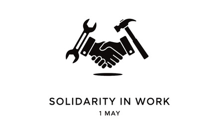 Solidarity in work icon with tools and handshake