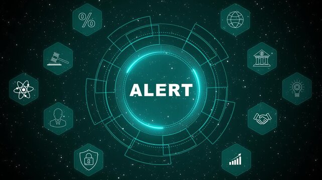 Real time security Alert monitoring interface displaying digital warning notification system with advanced cyber protection dashboard and network technology 4K animation video