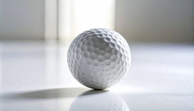 White Golf Ball on Reflective Surface with Soft Lighting.