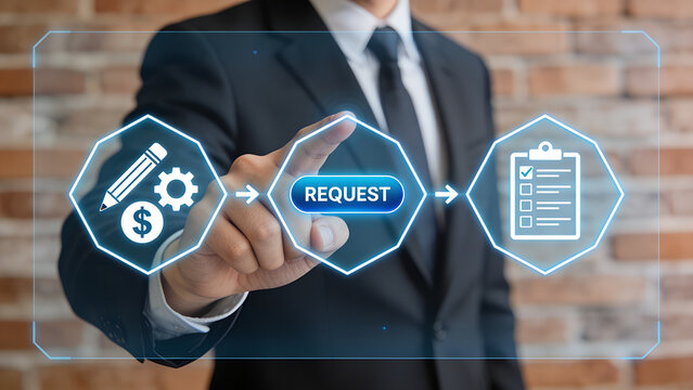 Concept of business finance service request. Online submission request new