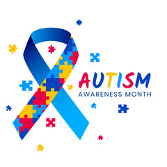 Obraz premium World Autism Awareness Month banner design. Autism awareness concept with colorful puzzle pieces. Vector illustration